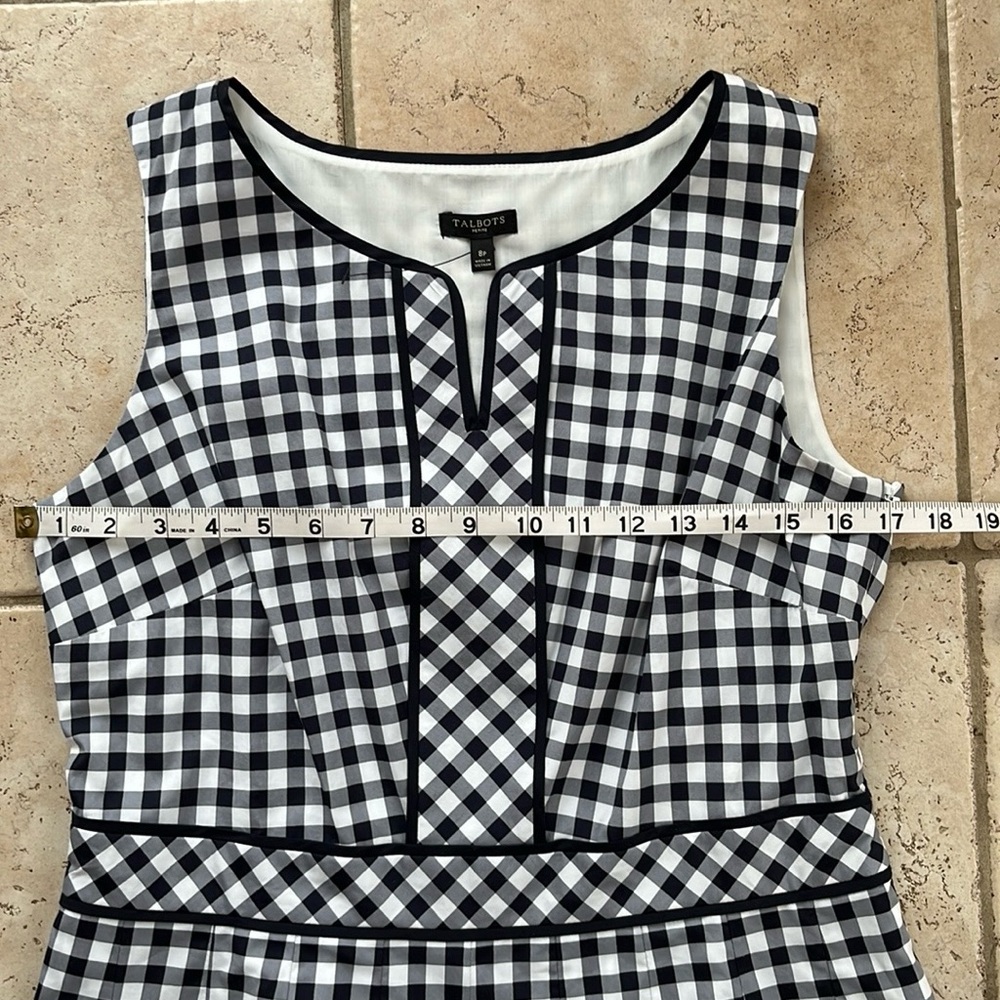 NWOT Talbots Blue & White Gingham Check Sleeveless Pleated Dress Size 8P - Picture 11 of 15